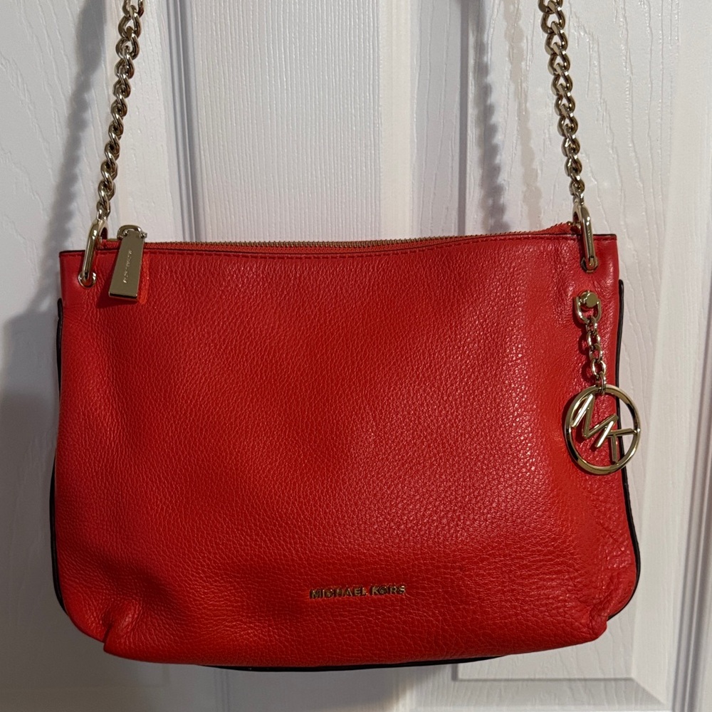Michael Kors Vibrant Coral Shoulder Bag with Gold Accents